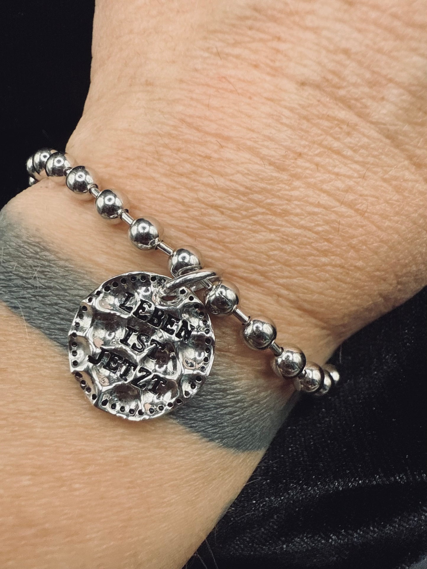 Armband Silber mit Coin 925 Silver 1,5 cm "LEBEN IST JETZT"